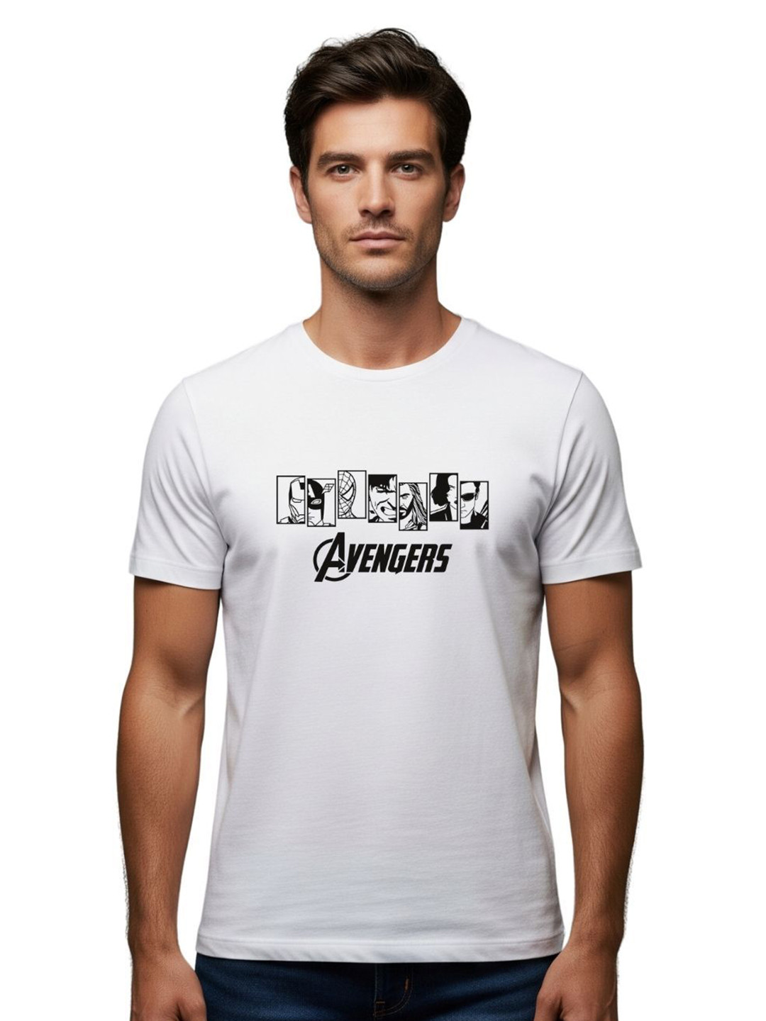 PULP Unisex Avengers Black Faces Design Printed Pure Cotton T-shirt