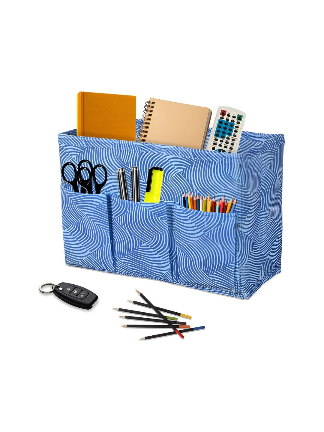 Aura Blue & White Printed 3 Compartment Desk Organiser