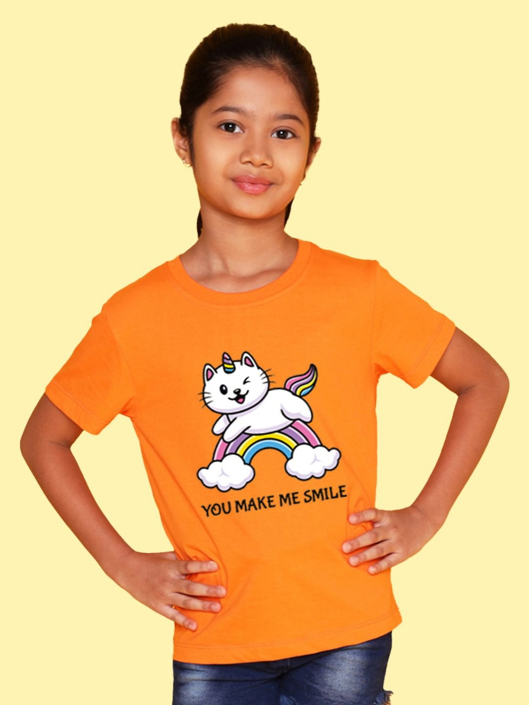 NUSYL Girls Animal Cat Printed Pack Of 3 Round Neck Cotton T-shirts