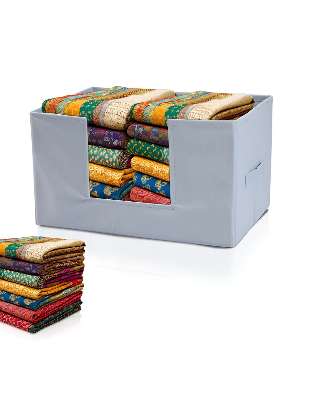 Aura Grey Cloth Box Wardrobe Drawer Organiser with Handle