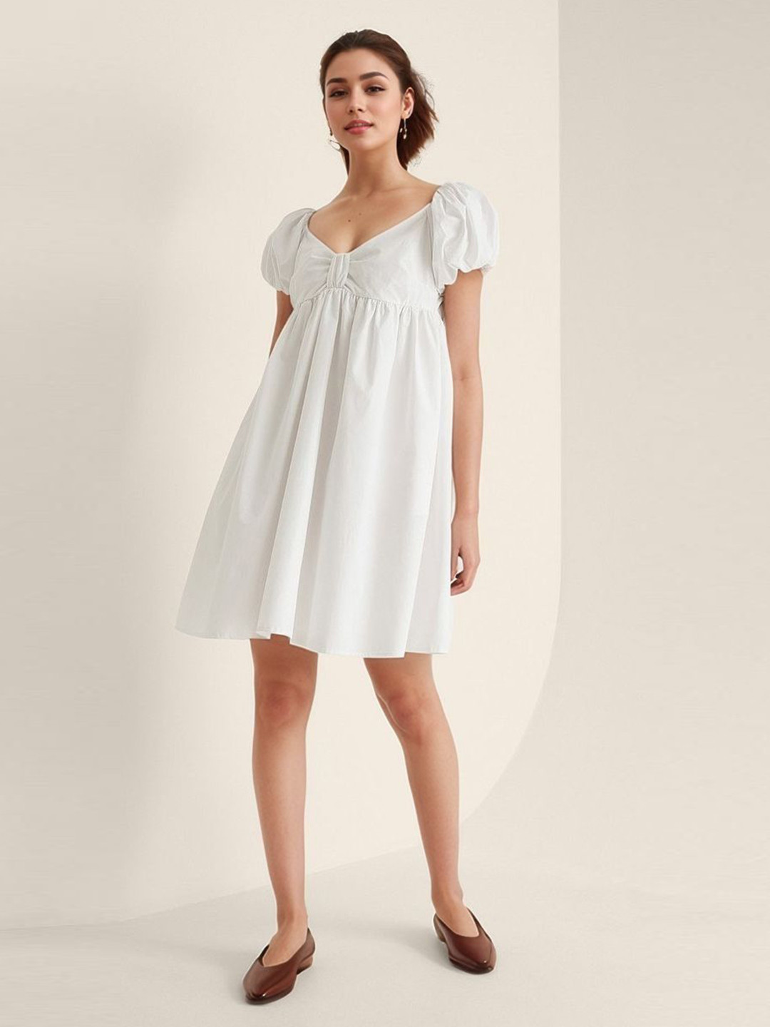DressBerry Women Solid V-Neck Gathered or Pleated Party Fit and Flare Dress