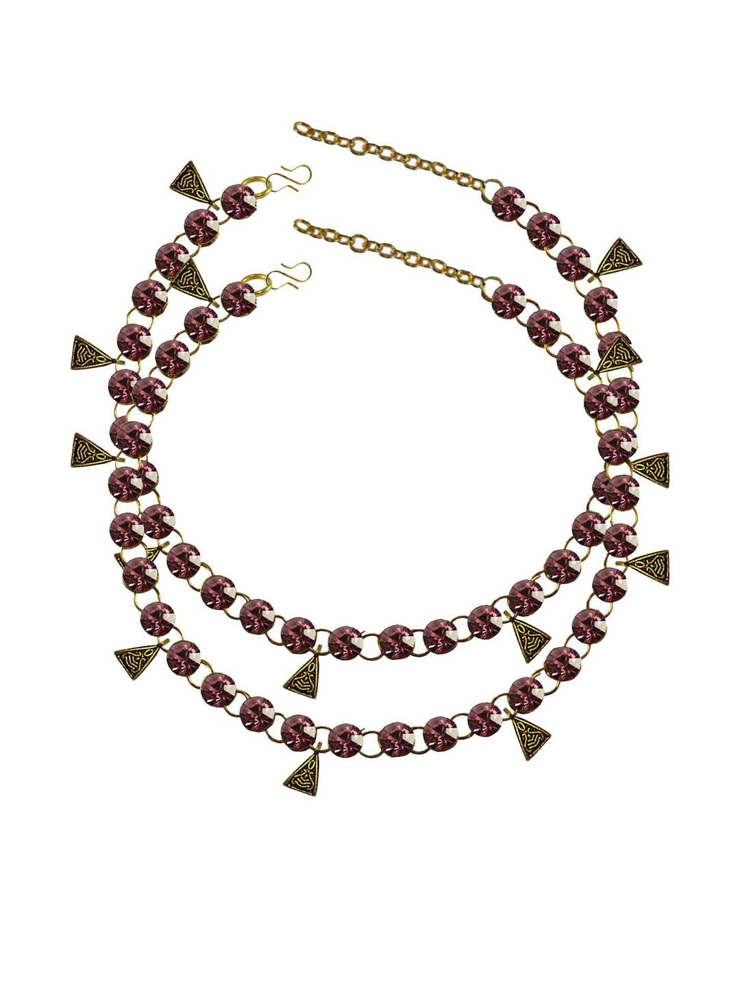 Vidhya Kangan Light Purple Stone Stud-Gold Plated Brass Anklet