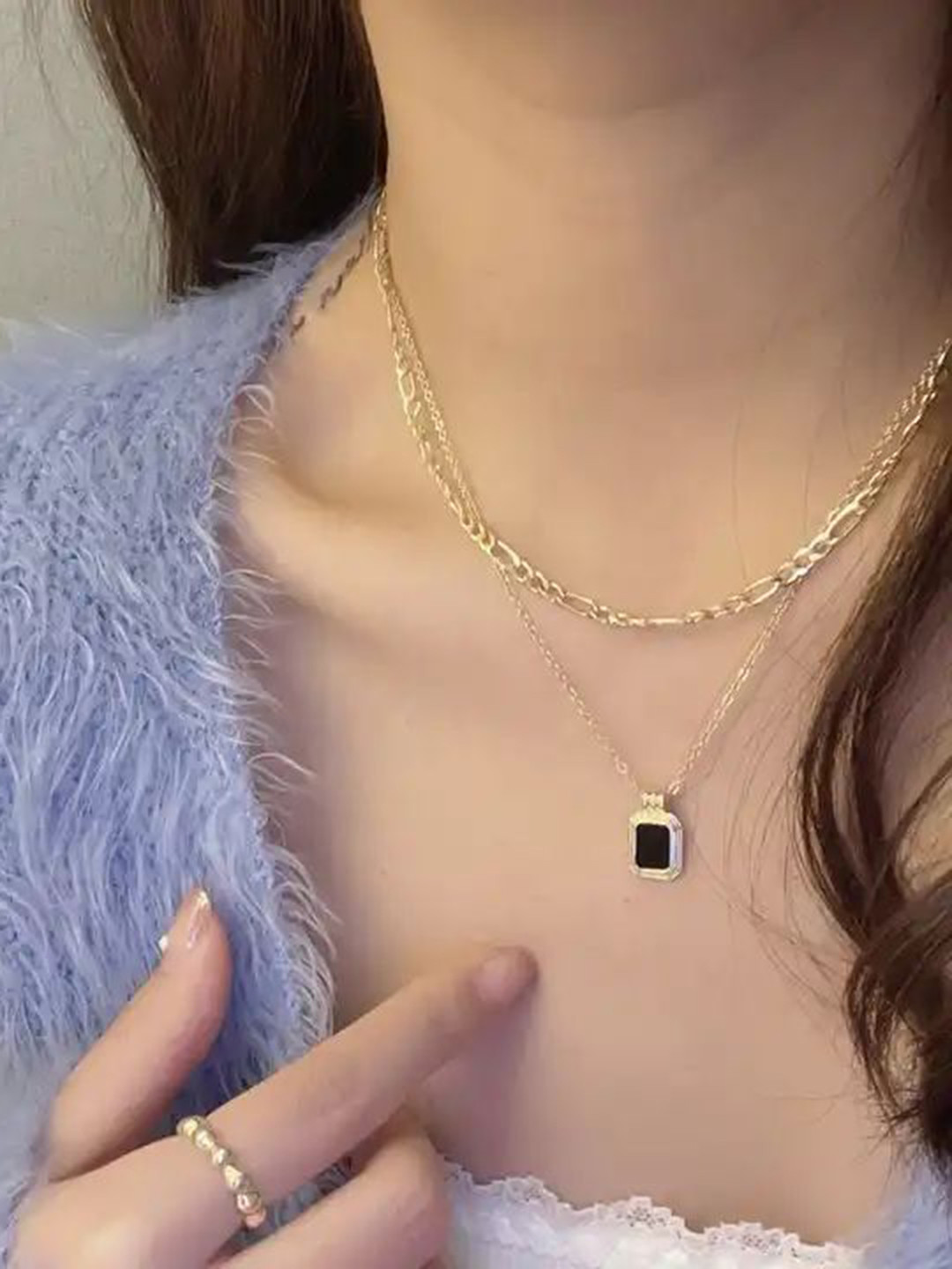 ONUYX Gold-Plated Stone Studded Layered Necklace