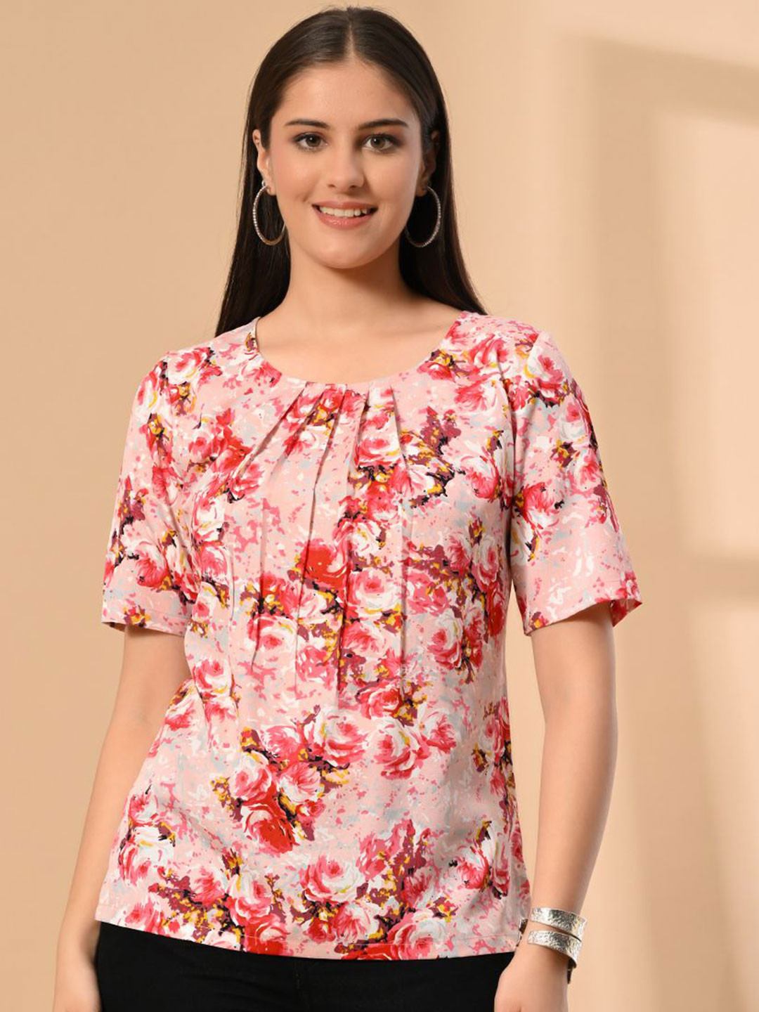 MEESAN Floral Printed Crepe Top