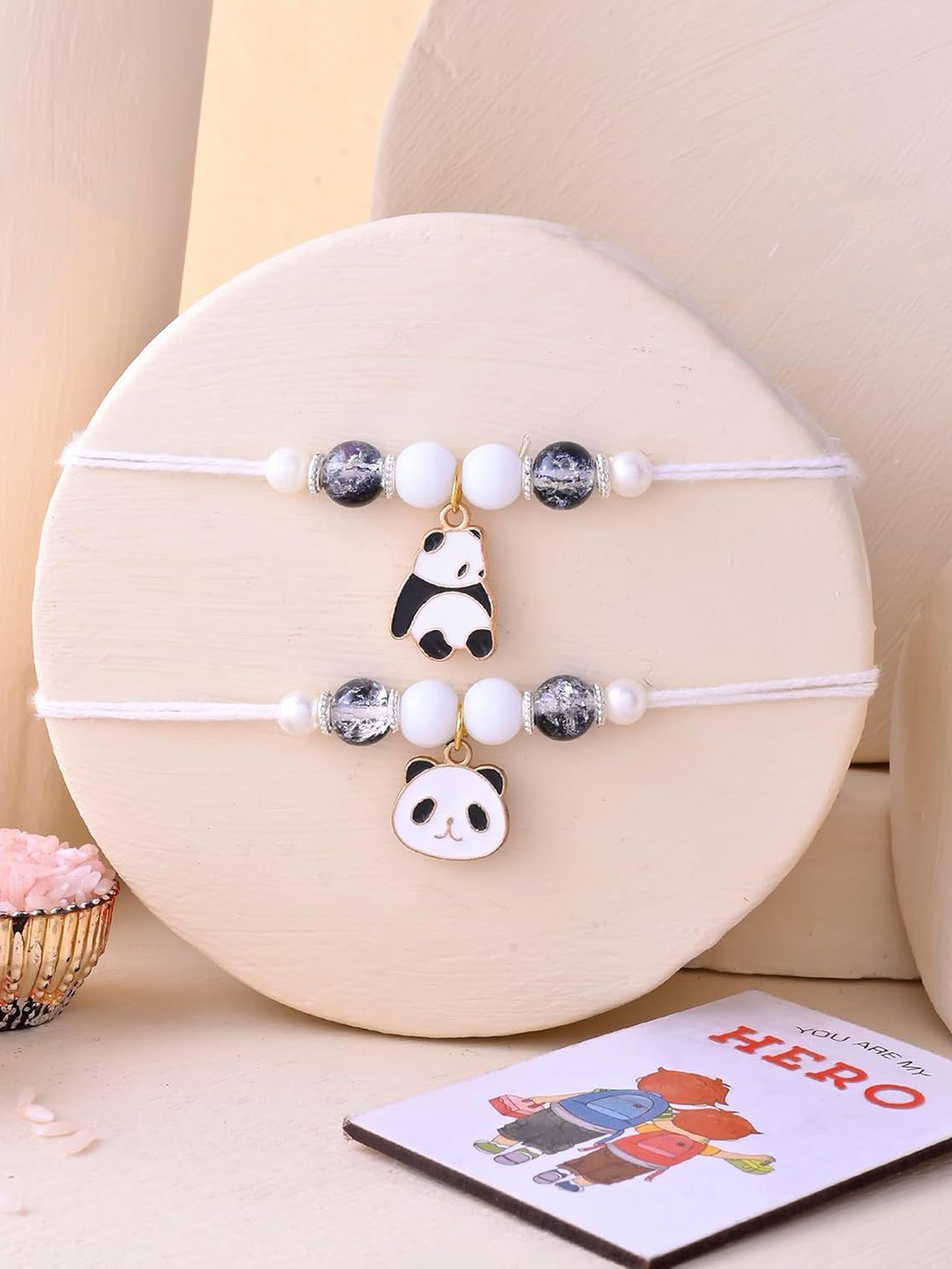 Ascension Kids Set Of 2 Cute Panda Rakhi With Fridge Magnet & Roli Tilak