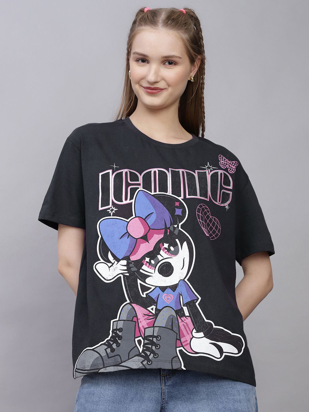 Free Authority Mickey & Friends Printed Pure Cotton Oversized Fit Round Neck T-Shirt