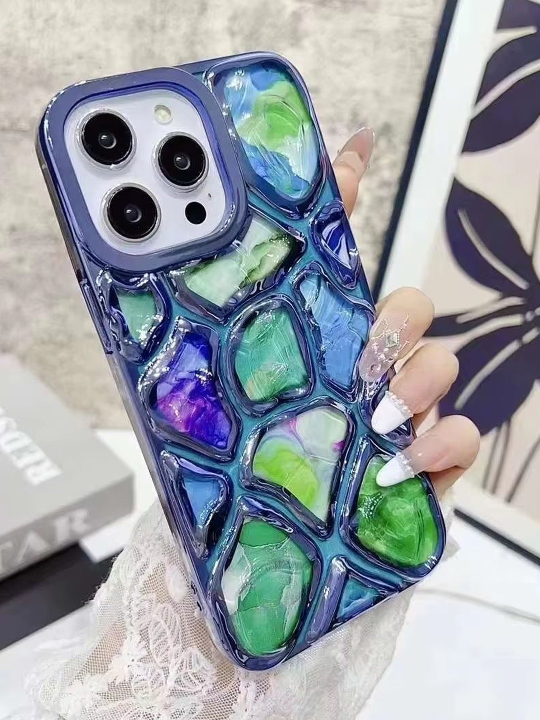 CASE CREATION 3D Diamond Cut Glitter Stone Case iPhone 15 Back Case Mobile Accessories