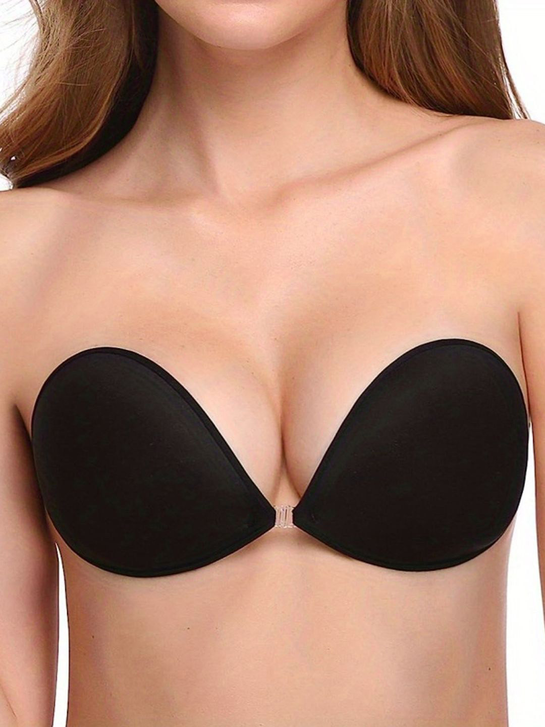 TrendVerse Women Seamless Black Adhesive Push-Up Bra