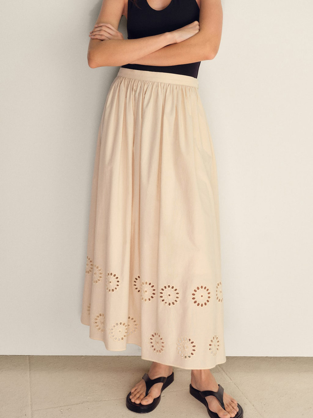 MANGO Schiffli Embroidered A-Line Midi Dress