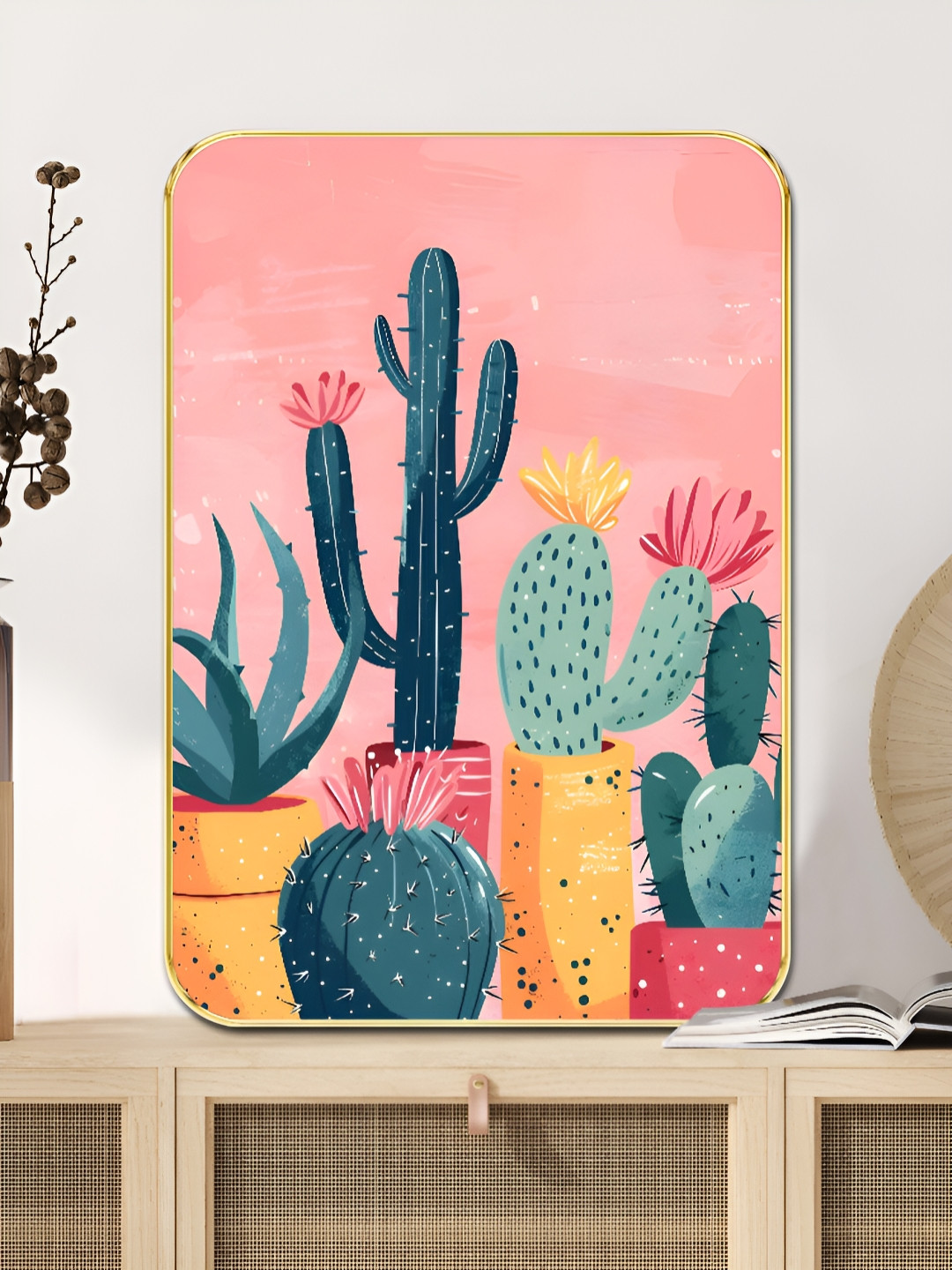 SAF Cactus Sparkle Wood Wall Rectangle Paintings Wall Art - 18 x 24In