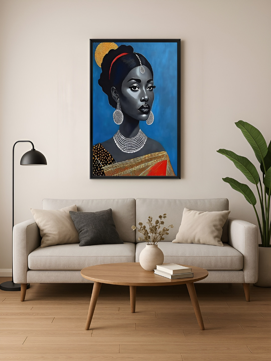 999Store Blue & Grey Canvas Abstract Wall Paintings