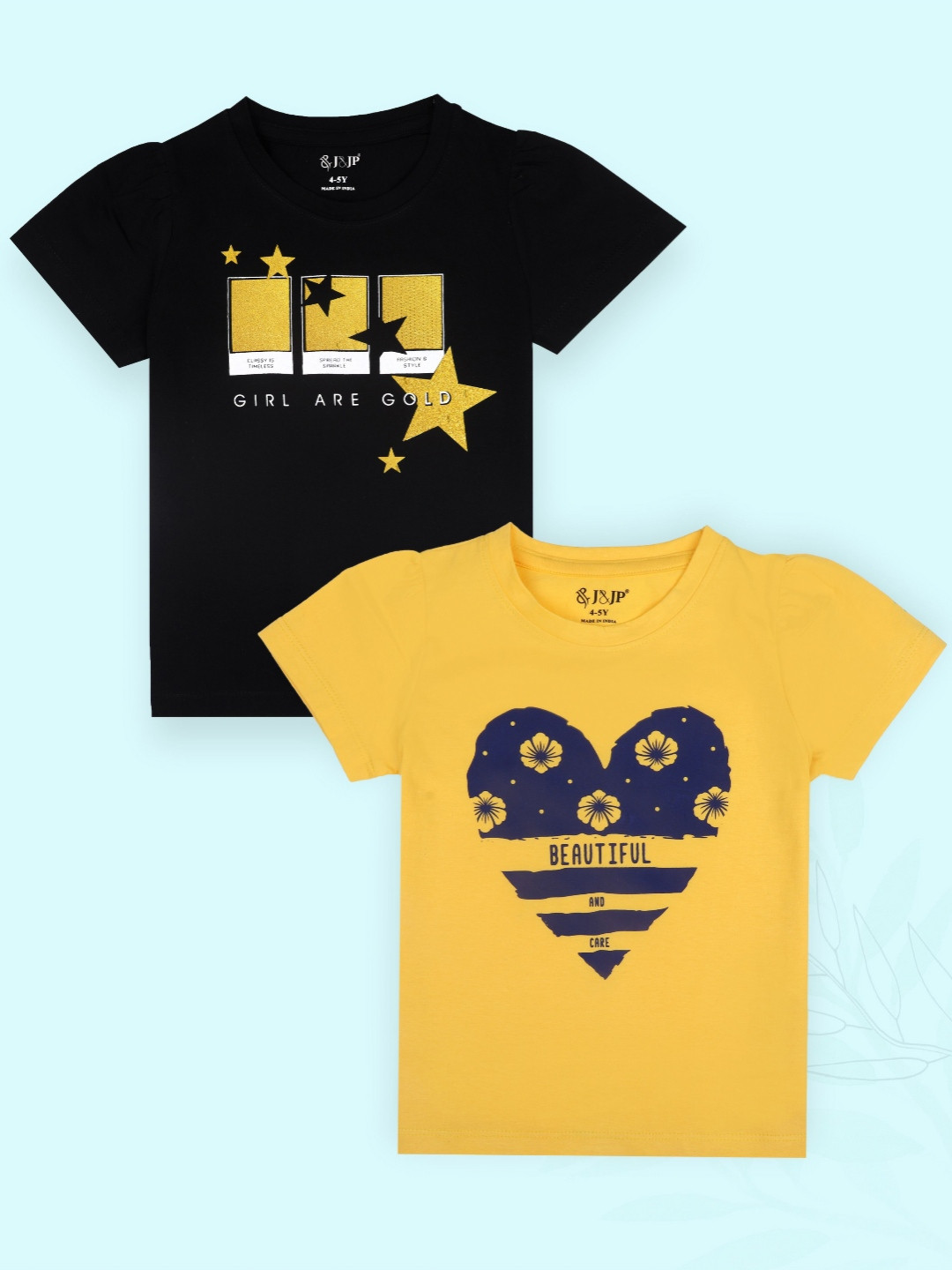 J&JP Girls Pack of 2 Printed Applique T-shirts