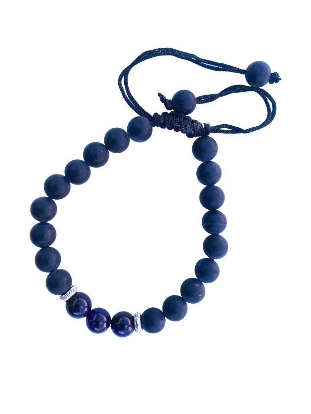 Apnisanskriti Unisex Black Onyx Matt Blue Tiger Eye Stone Bracelet