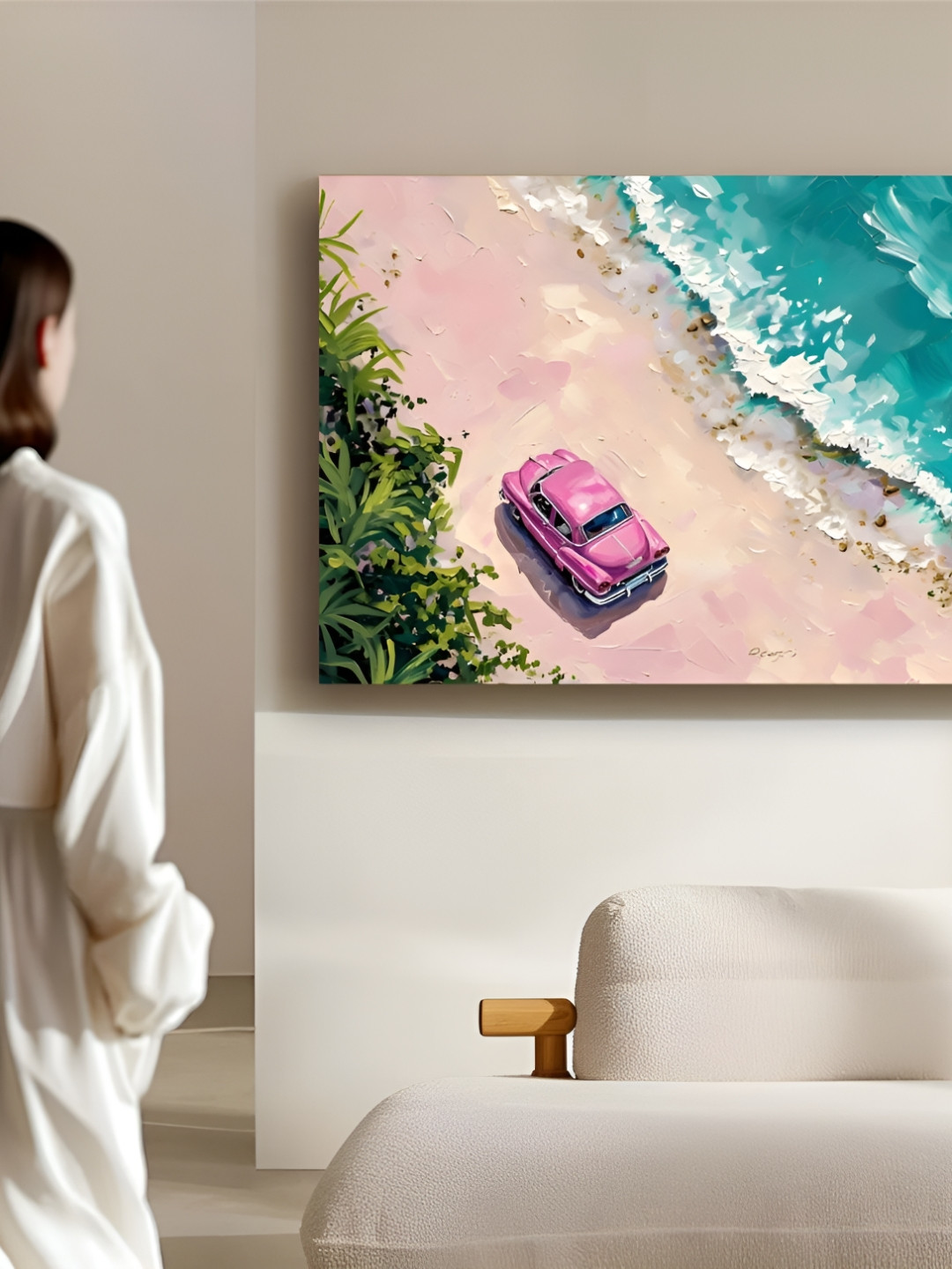 Artsense Beige & Teal Printed Canvas Wall Art
