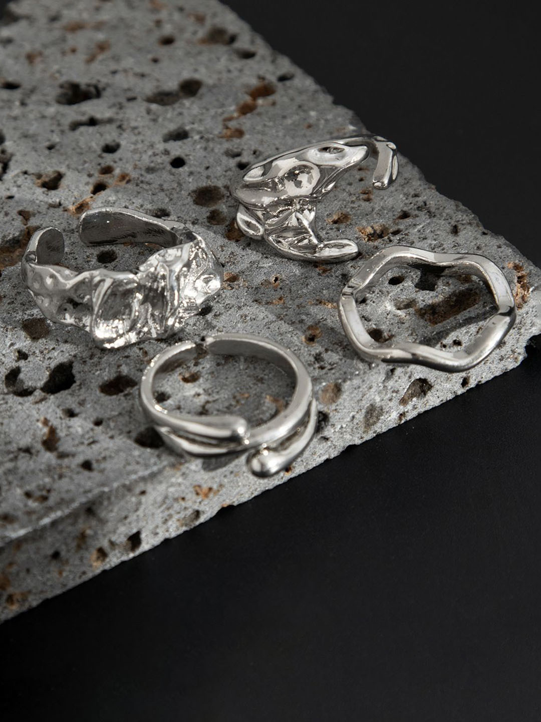 StyleCast x Revolte Men Set Of 4 Sliver-Plated Adjustable Finger Rings