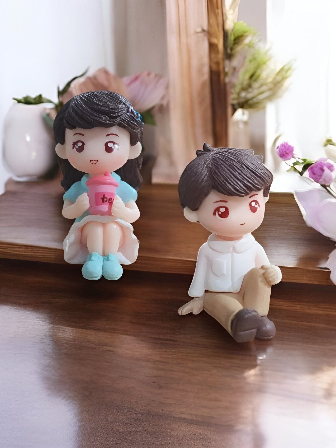 Go Hooked Couple Model Blue Polyresin Matte Kid Room Set of 2 Small Showpieces - 1.6 Inches