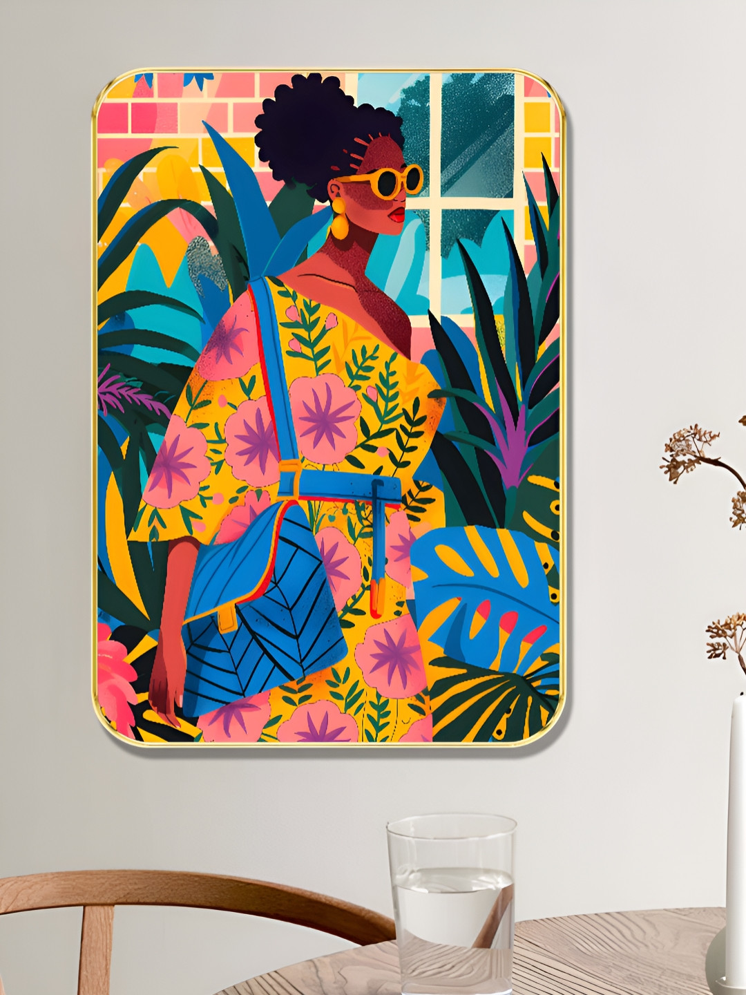 SAF Modern Tropical Woman Wood Wall Rectangle Paintings Wall Art - 18 x 24In