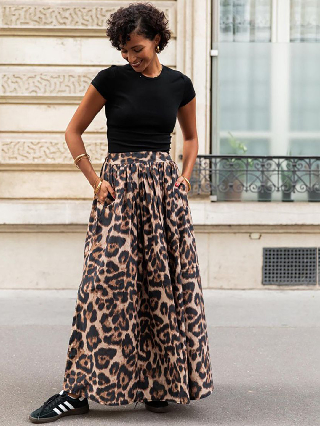 JC Mode Animal Skin Printed Flared Maxi Skirt