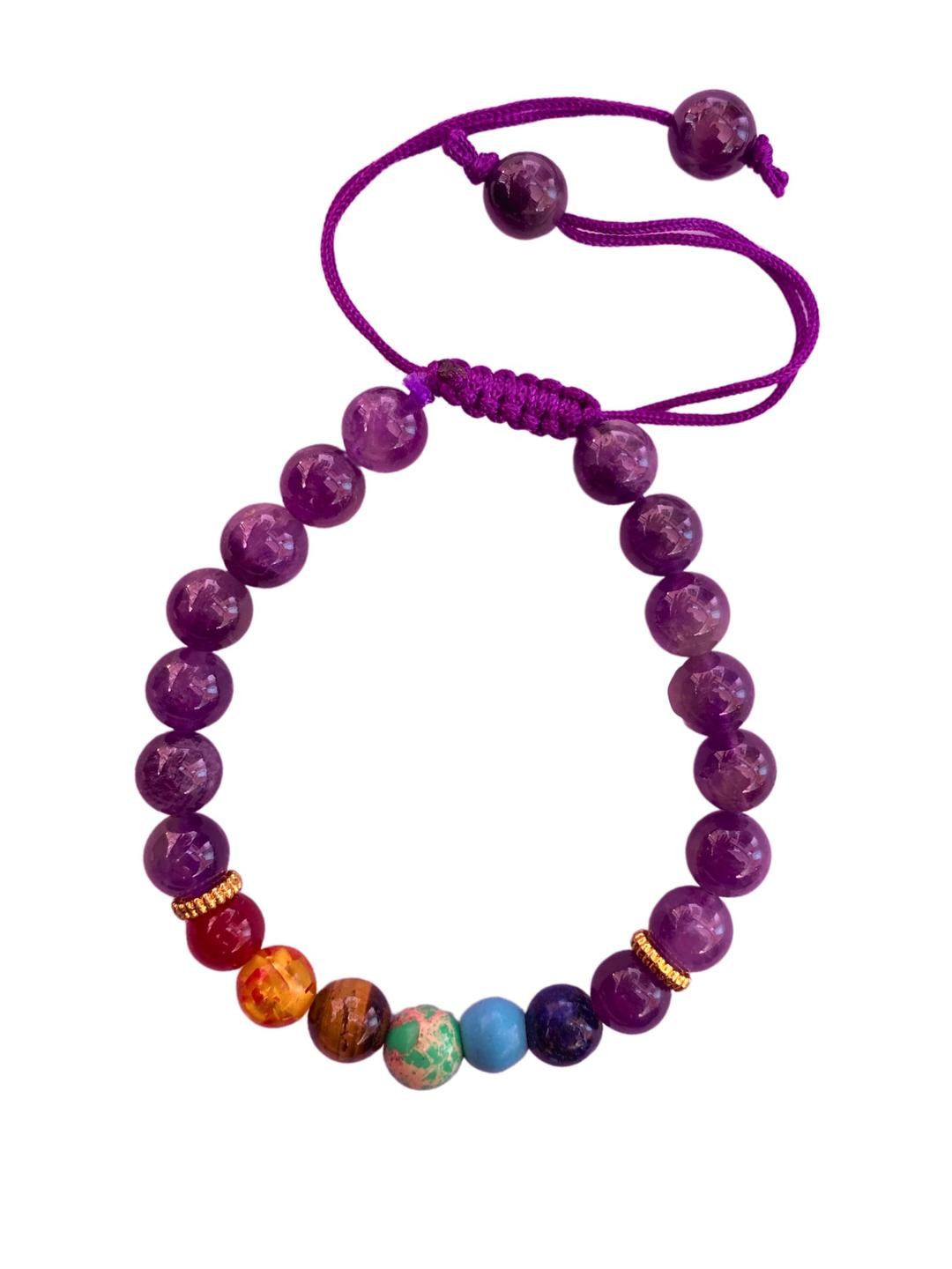 Apnisanskriti Unisex 7 Chakra Amethyst Stone Bracelet