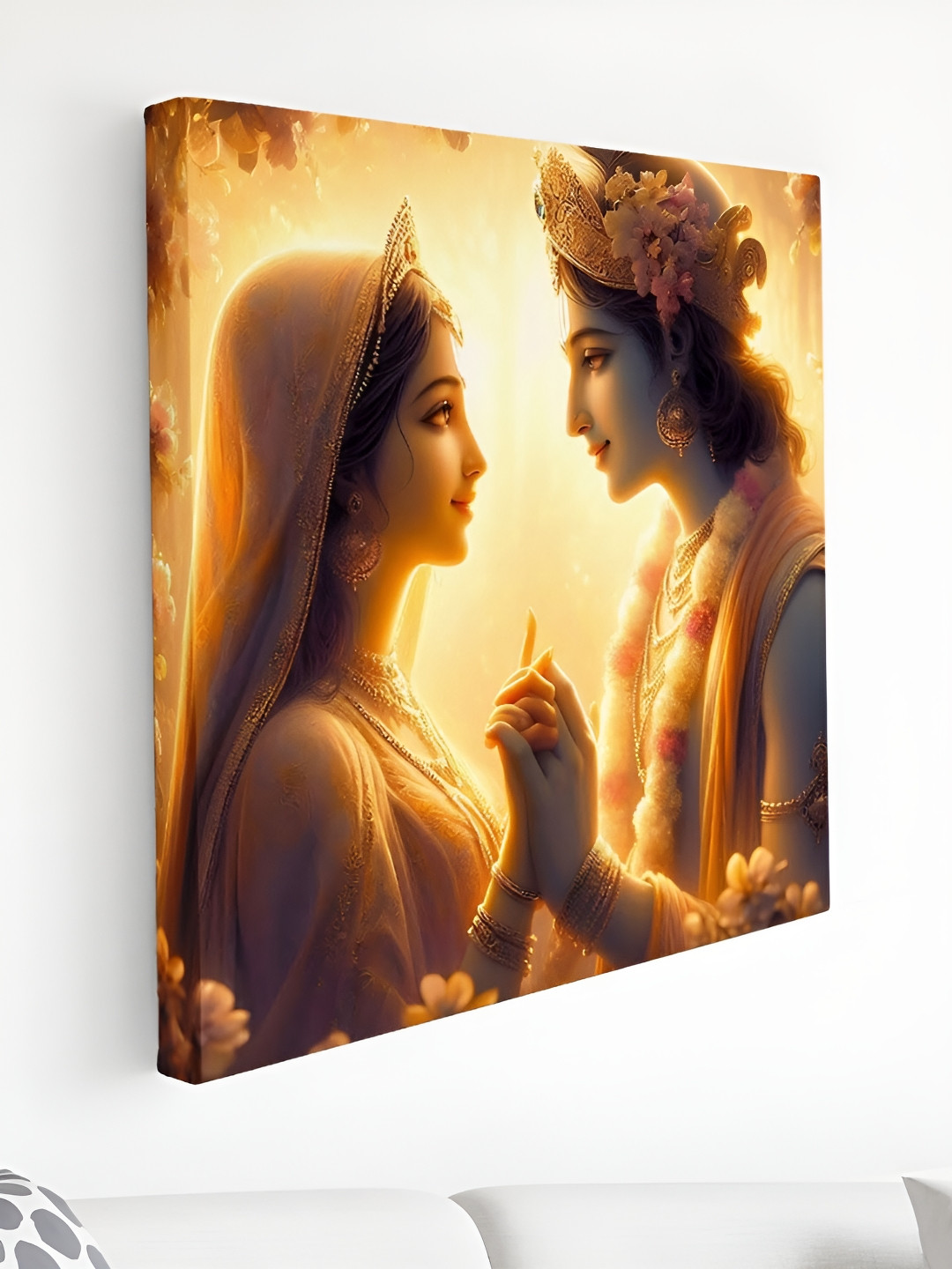 SAF Yellow & Black Radha Krishna Canvas Religious Wall Art