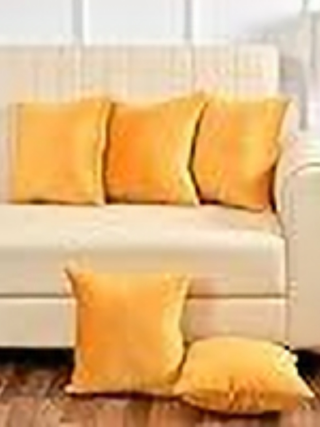 Yellow Weaves Yellow Velvet Durable 5 Piece Square Cushion Covers - 20 x 20 Inches