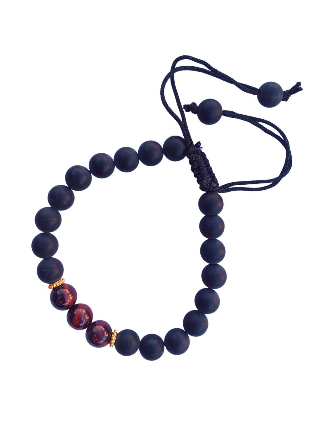 Apnisanskriti Unisex Black Onyx Matt Red Tiger Eye Stone Bracelet