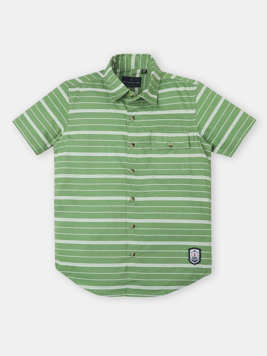 Infinity Boys Tailored Fit Horizontal Striped Spread Collar Casual Cotton Shirt