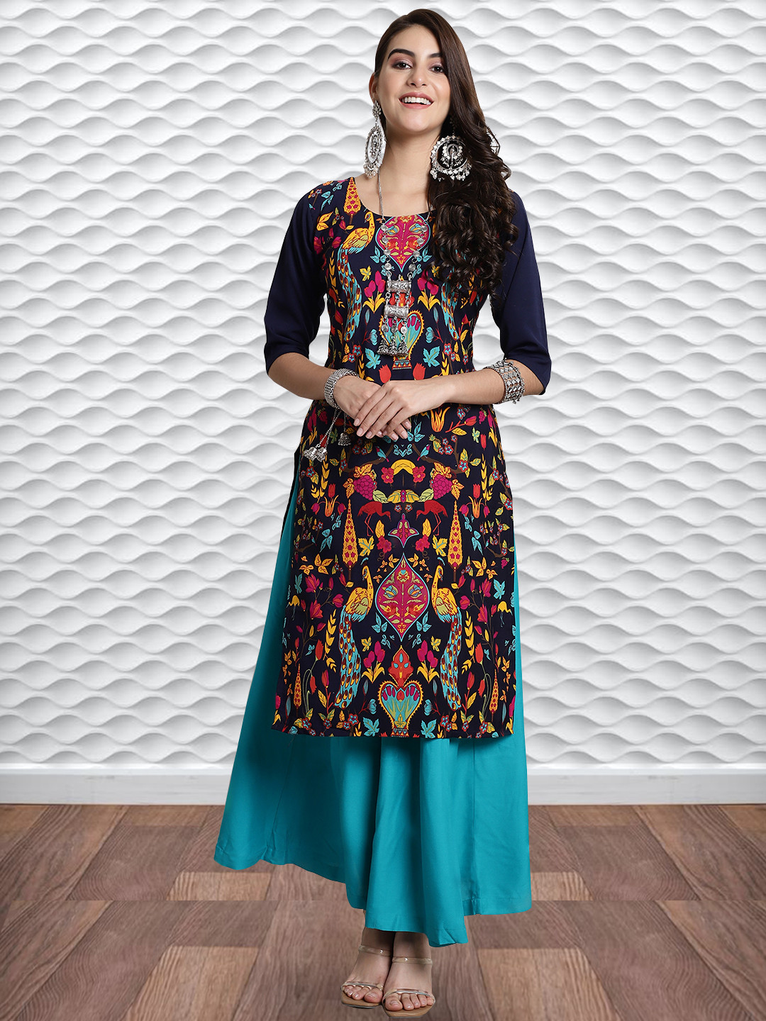 HERE&NOW Women Ethnic Motifs Printed Straight Knee Length Kurta