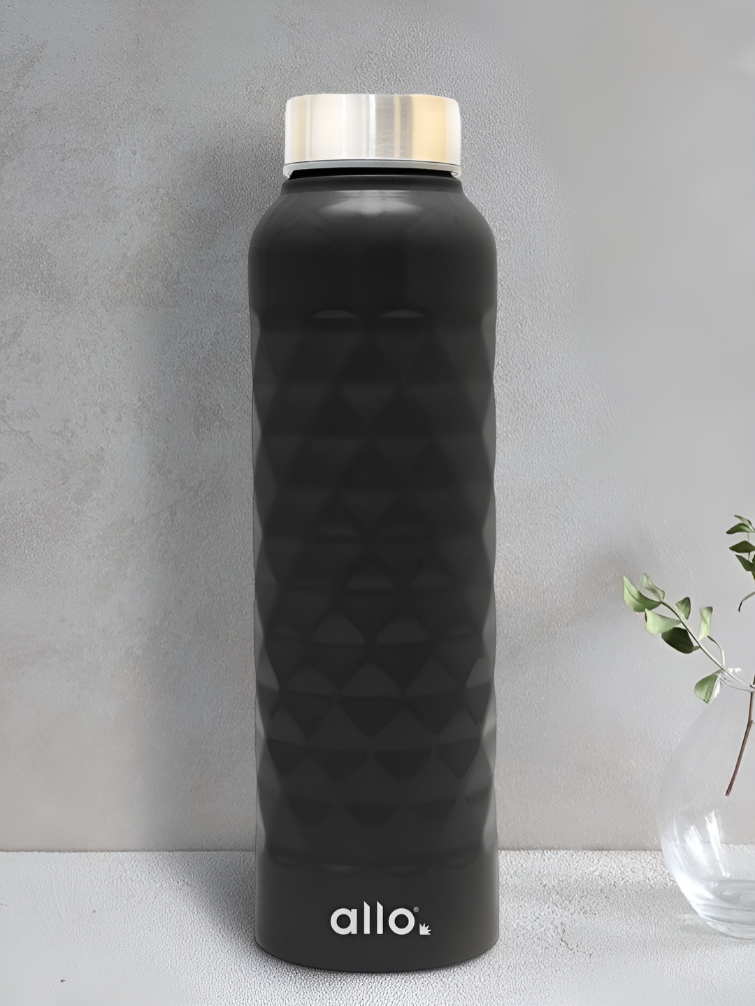 Allo Black Stainless Steel Leakproof Diamond Cap Water Bottle 1000 ml