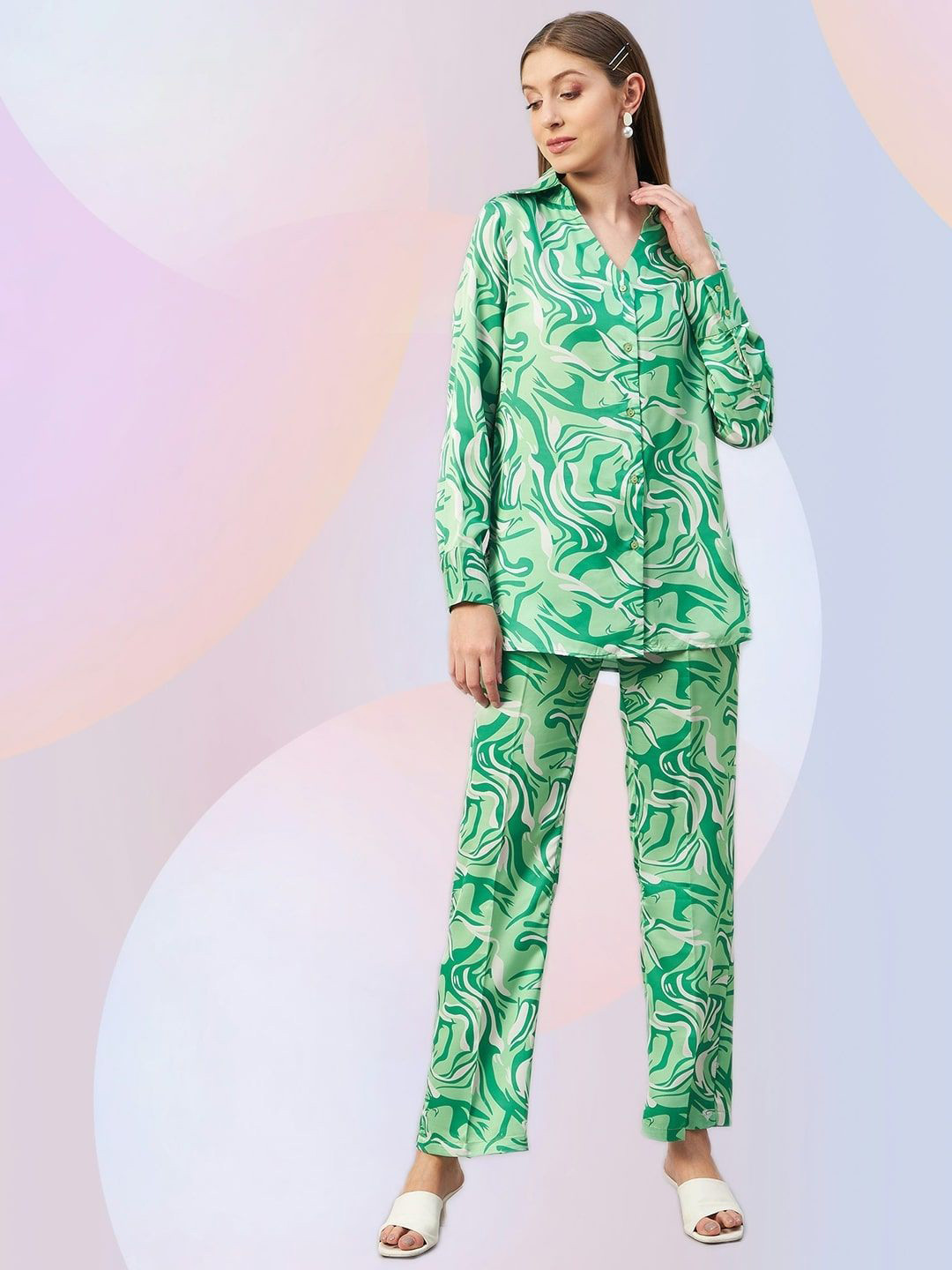 all about you Marble Printed Shirt & Trousers Co-Ord Set