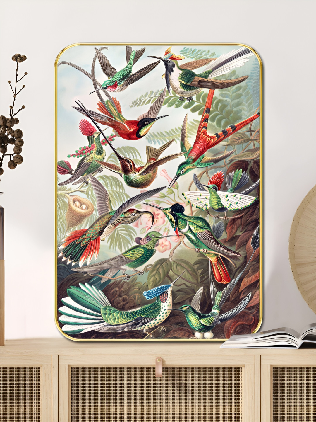 SAF Vintage Hummingbird Sparkle Wood Wall Rectangle Paintings Wall Art - 18 x 24In