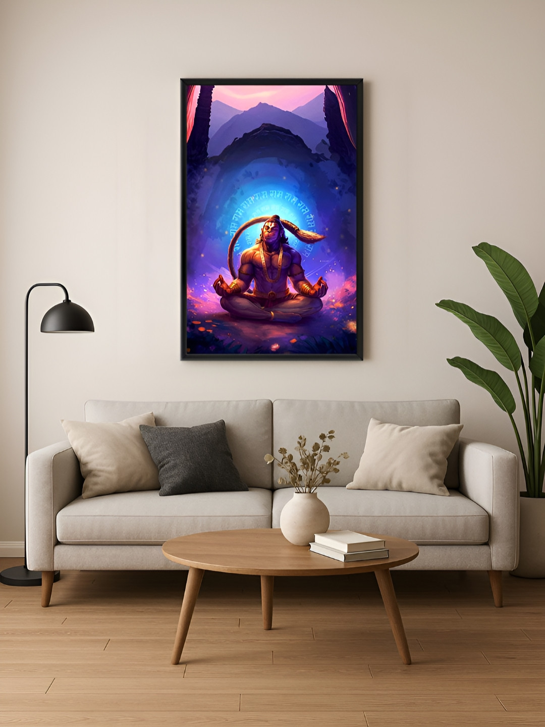 999Store Blue & Purple Hanuman Meditation Canvas Religious Wall Art