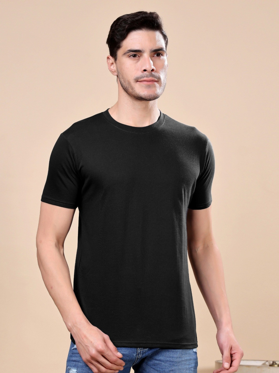 TQH Men Round Neck Regular Sleeves Slim Fit T-shirt