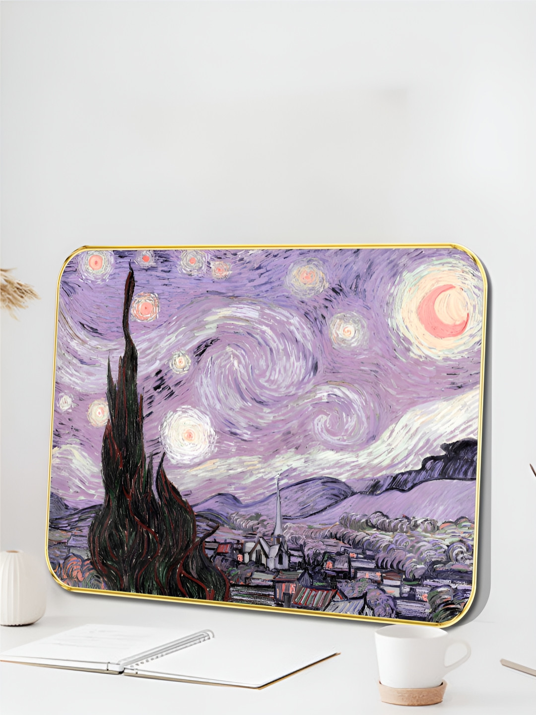 SAF Black & Purple Starry Night Printed Wall Art