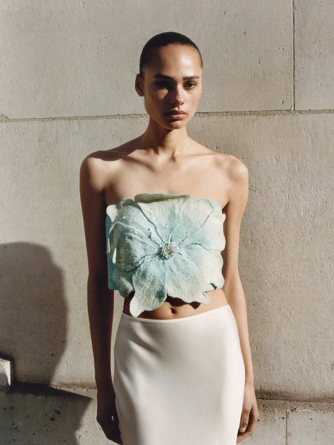 MANGO SELECTION Capsule Collection Sequined Flower Applique Bandeau Crop Top