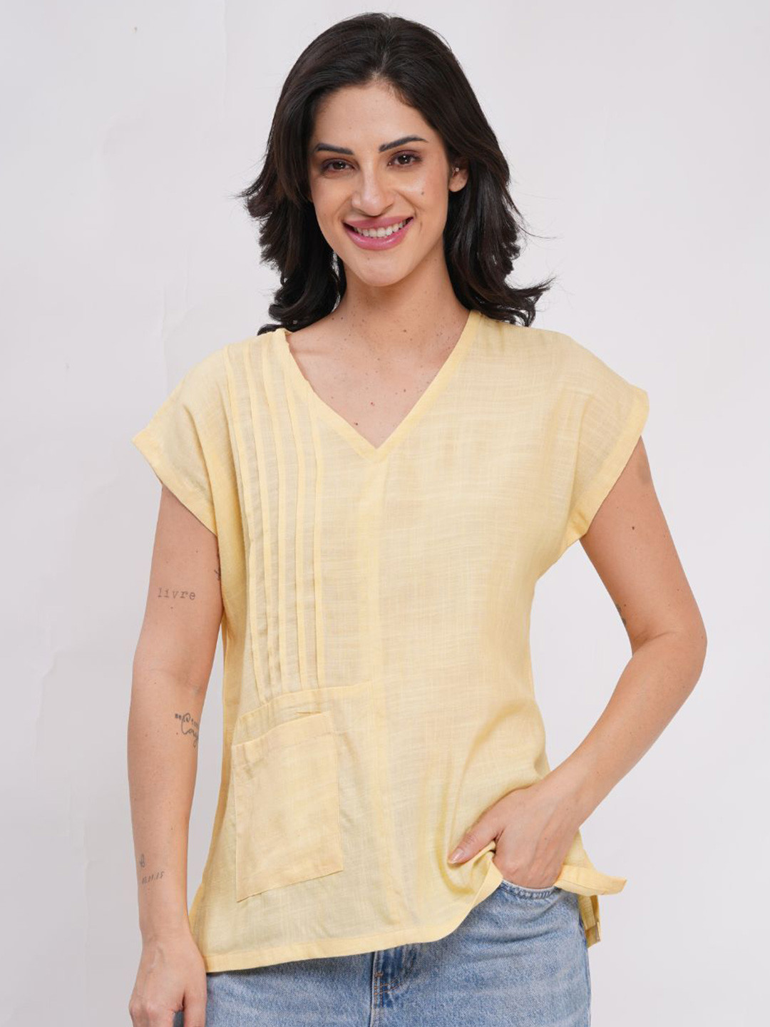 Minimul Roshana Linen Top - Sunshine Yellow