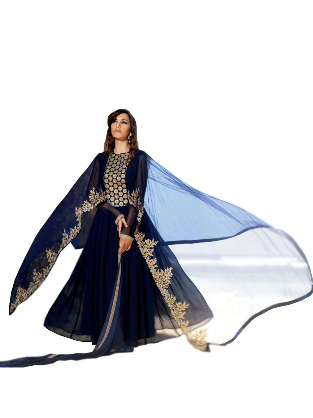 Exotic India Floral Embroidered Empire Maxi Dress