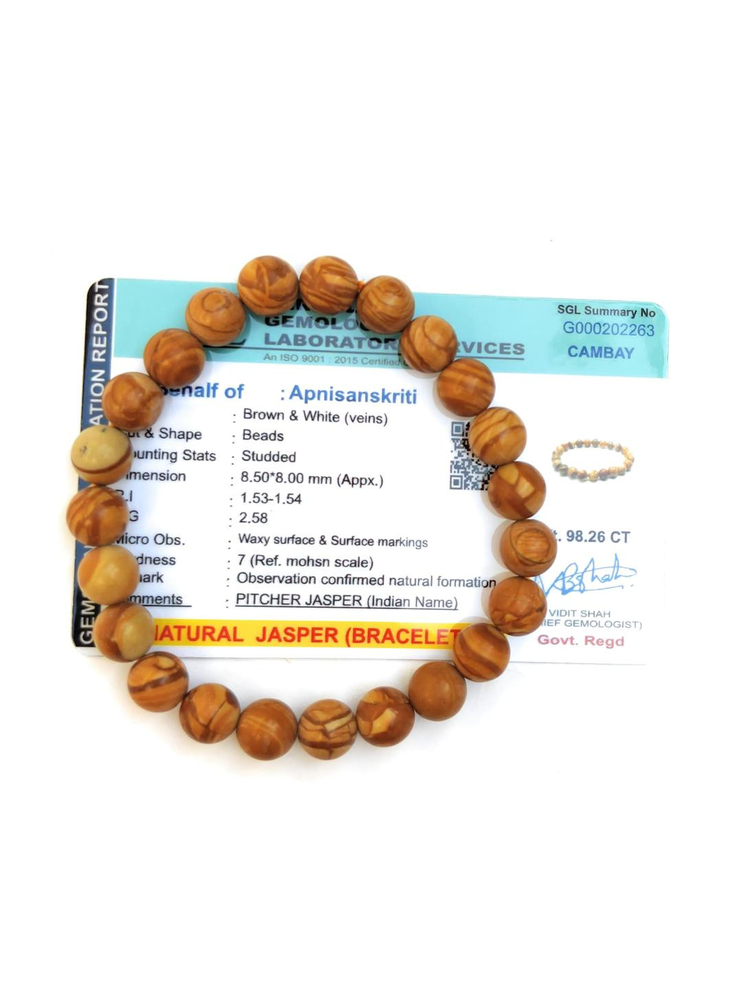 Apnisanskriti Unisex Wood Pitcher Jasper Stone Bracelet