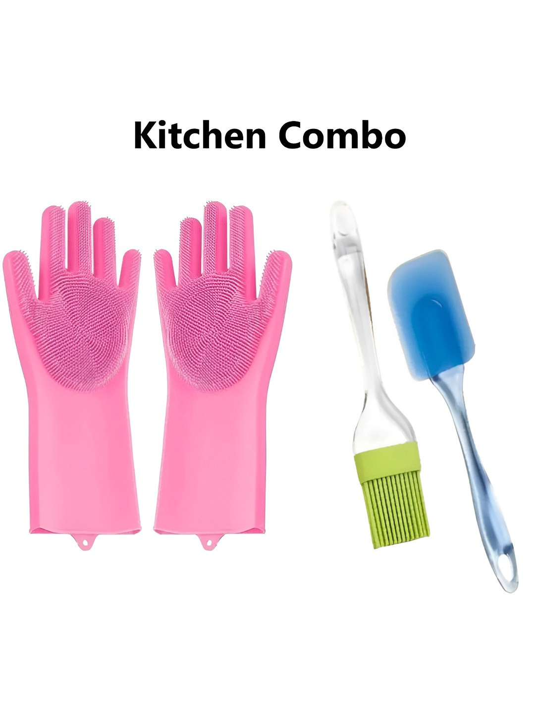 DeoDap Set Of 3 Silicone Cleaning Brush & Spatula Kitchen Tool