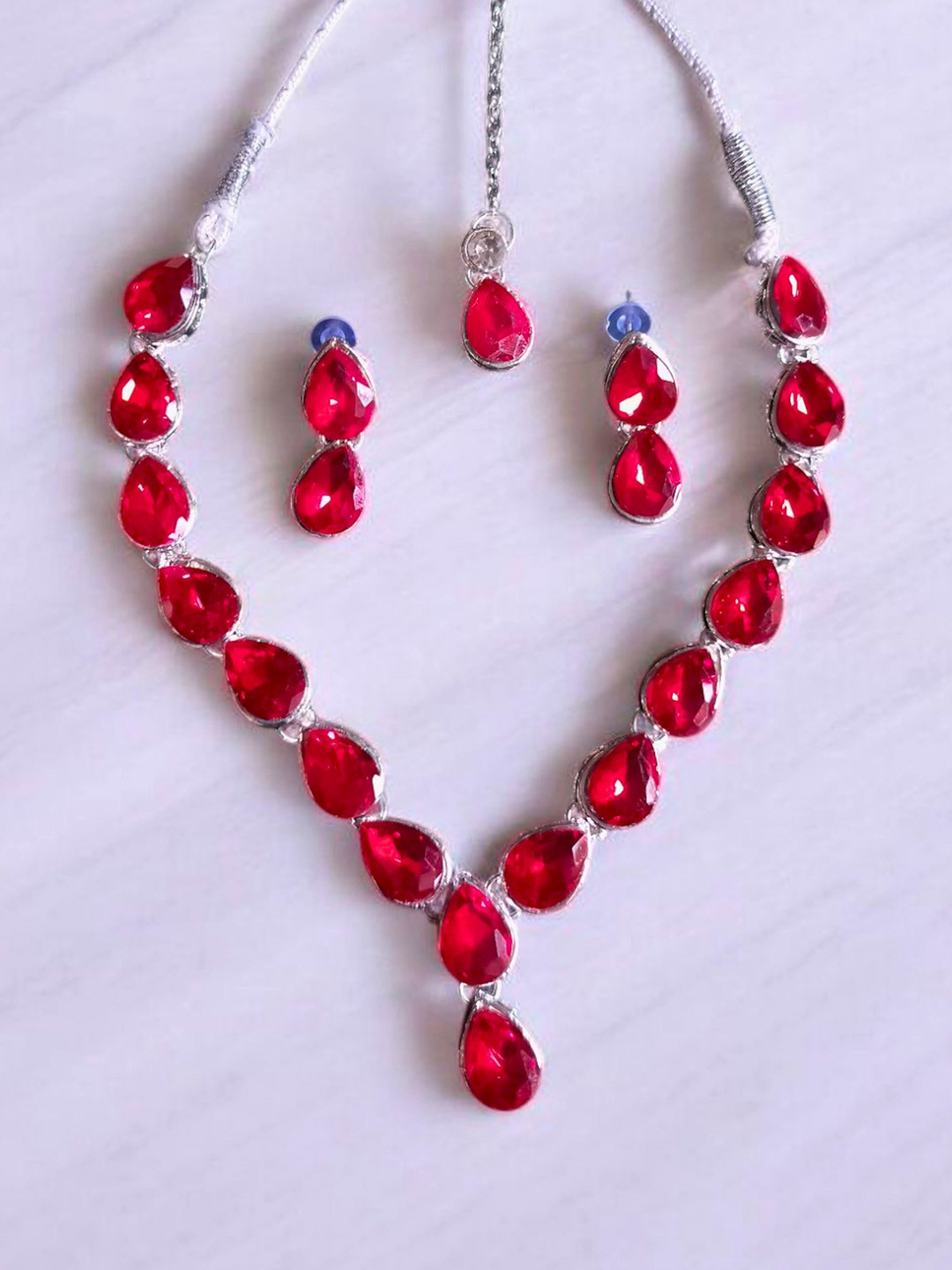 Henuka Rhodium-Plated Stone Studded JewellerySet