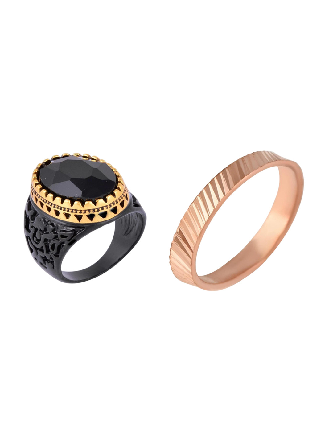 Dynamic Retail Global Set of 2 Black Alloy Finger Ring