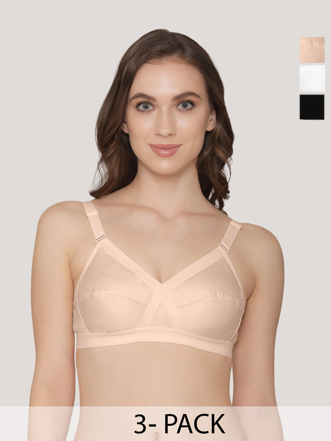 K LINGERIE Pack of 3 Cross Care Full Coverage Wirefree Minimizer Bra
