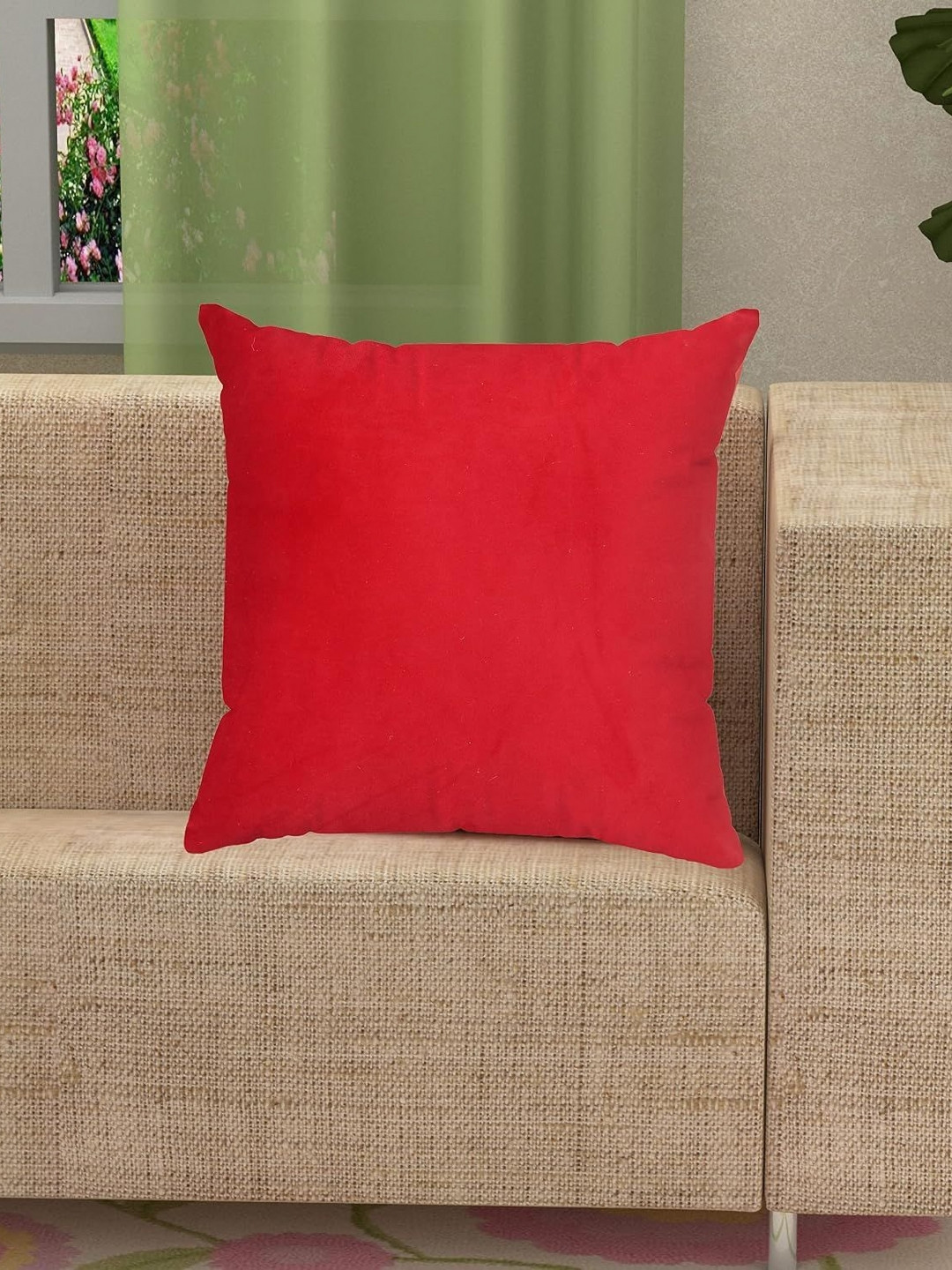 Yellow Weaves Red Velvet Square Cushion Covers