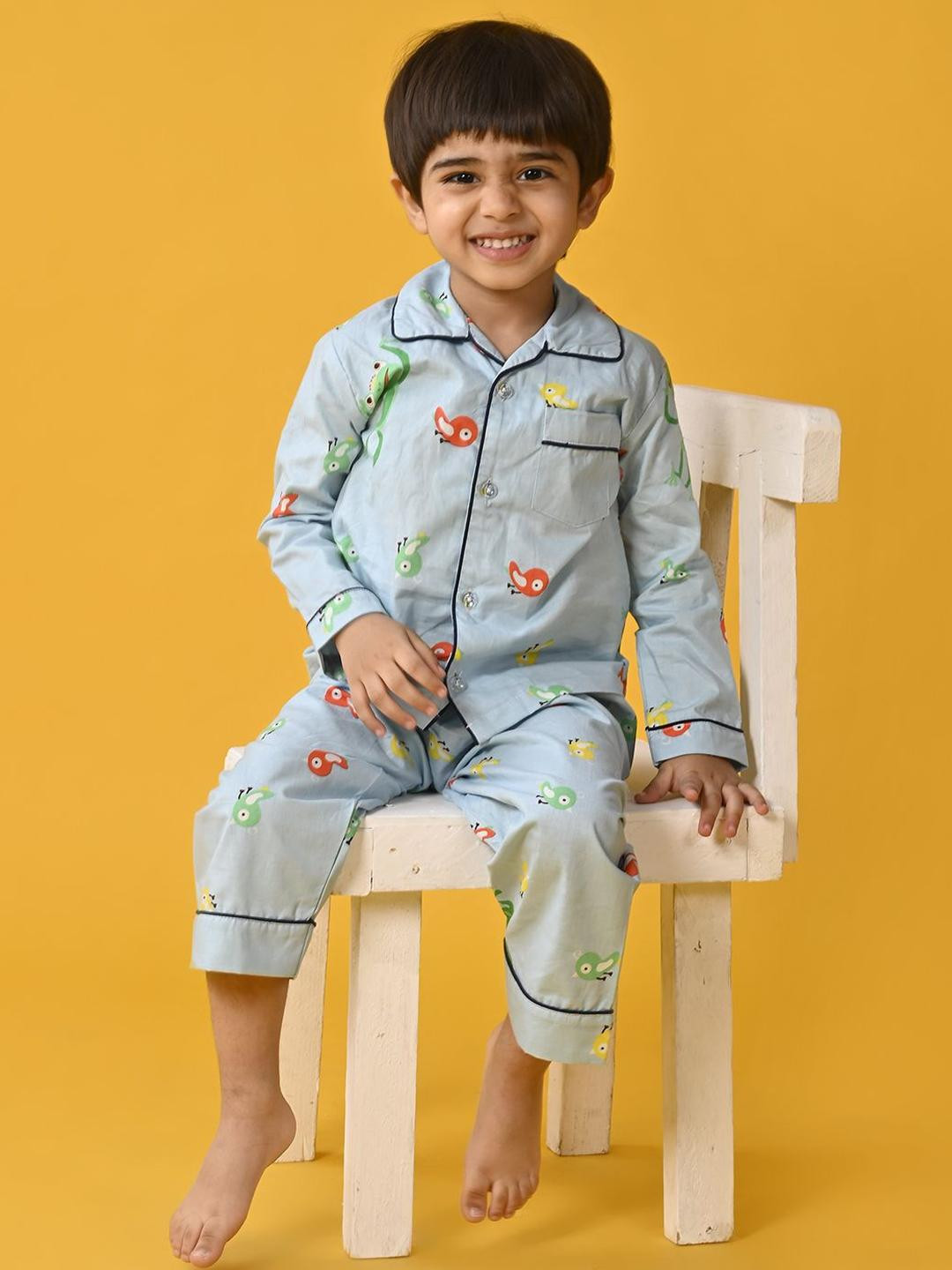 Jam & Sugar Boys Printed Pure Cotton Shirt With Trousers Night Suit