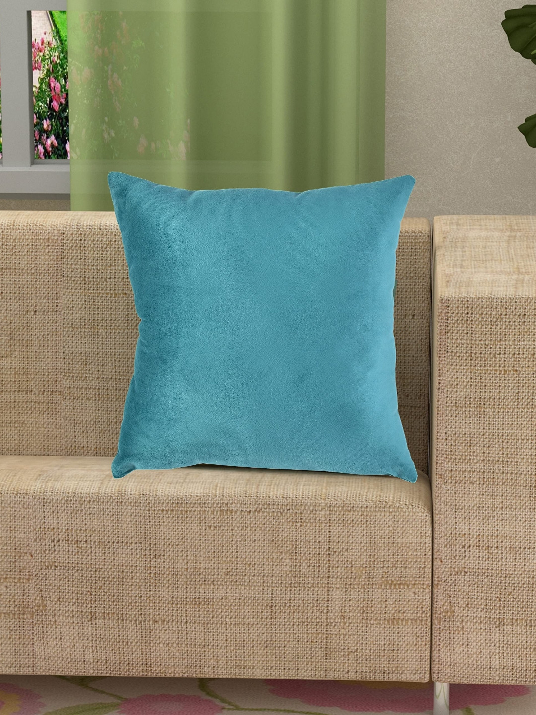 Yellow Weaves Teal & Blue Velvet Square Cushion Covers