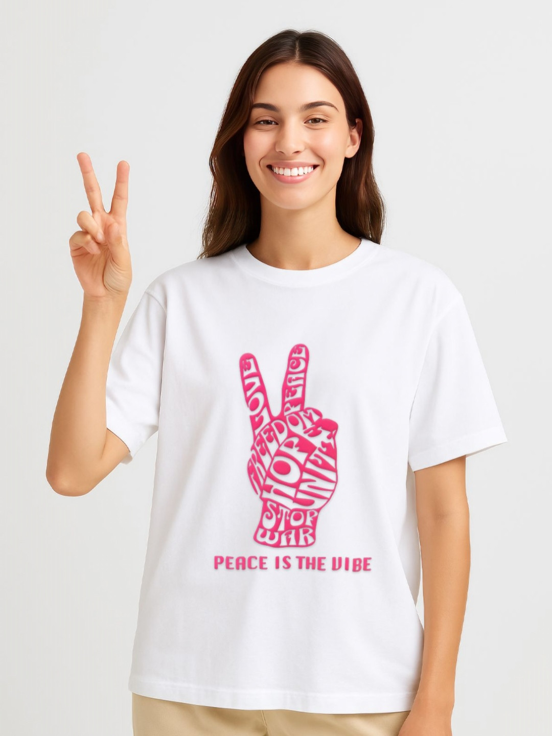 GRACE & JACK Typography Printed Round Neck Drop-Shoulder Sleeves Oversized T-shirt