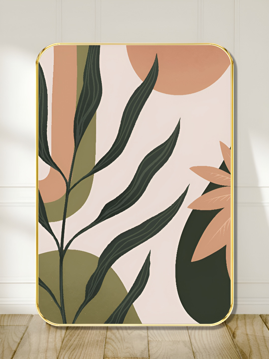 SAF White & Green Modern Botanical Sparkle Wooden Wall Art