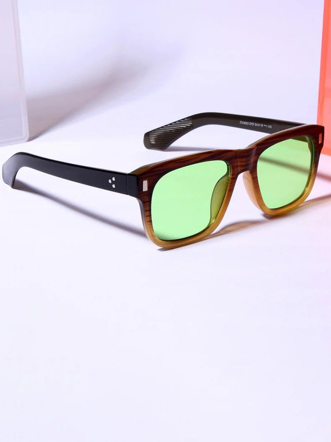 VON DYKE Spider Brown Green Rectangle Sunglasses