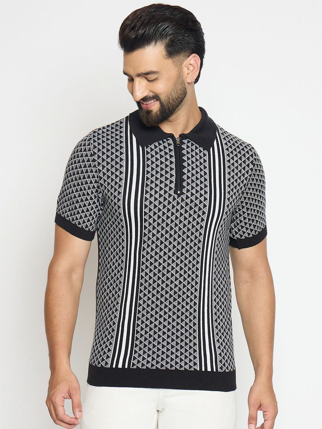 GABBLE & WOLSH Geometric Printed Polo Collar Regular Fit Pure Cotton T-Shirt