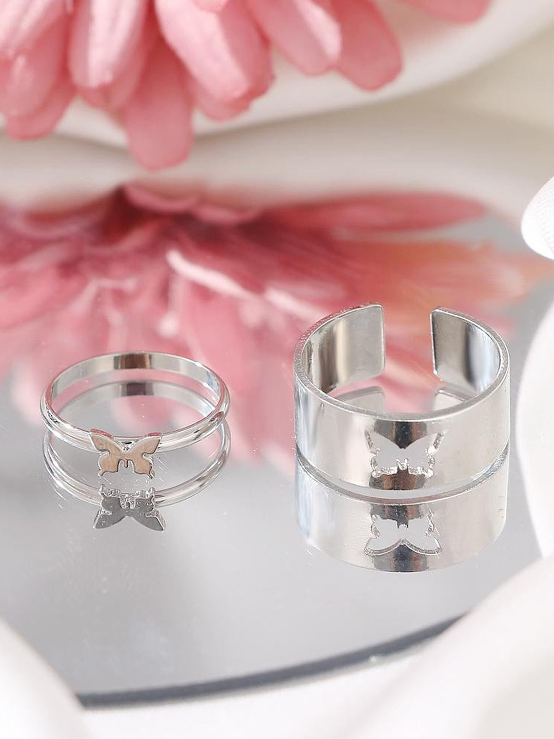 Crazy Fashion Unisex Set Of 2 Butterfly Couple Adjustable Finger Rings